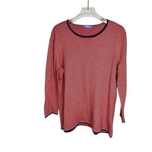 J. McLaughlin Shirt Women’s medium M red white‎ striped cotton modal top blouse
